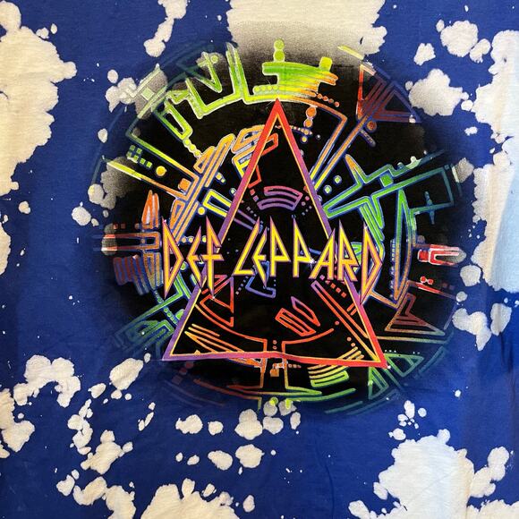 Def Leppard Hysteria Neon Band Tee Bleach Tie Dye Blue White Medium NWOT - Picture 4 of 5